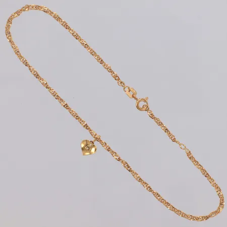 Vristlänk Singapore med berlock hjärta, längd 25cm, bredd 1,3mm, 18K Vikt: 2,4 g