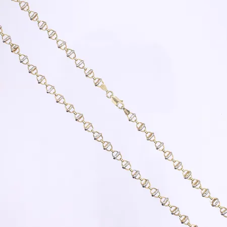 Halscollier 57cm bredd 5,5mm, bucklig, slitet, vitguld/rödguld 14K Vikt: 9,4 g