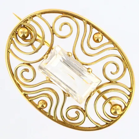 Brosch med vit sten 36x28mm, 18K Vikt: 8 g