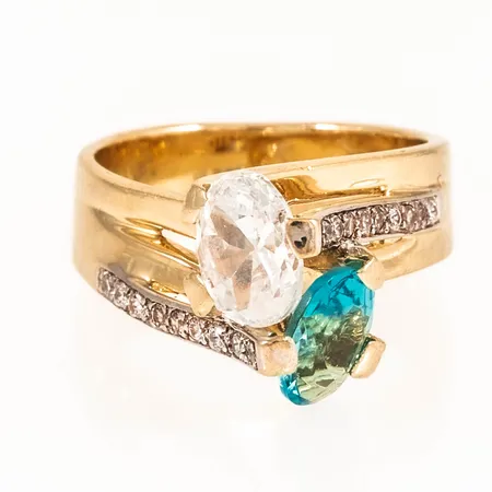Ring med turkos och vita stenar stl:18 bredd 5,5-12,5mm, 14K 8,4g. 