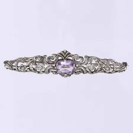 Brosch med lila sten 60x15mm silver 925/1000 Vikt: 6,1 g
