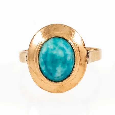 Ring med turkos sten stl:17½ bredd 2-16mm, 14K 4,3g.