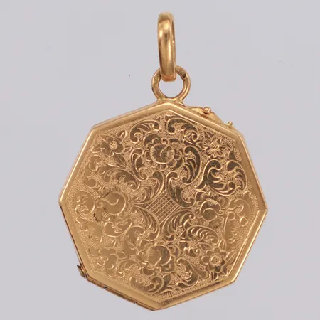 Hänge medaljong Ø25mm, blomdekor, bucklor, 18K Vikt: 5 g
