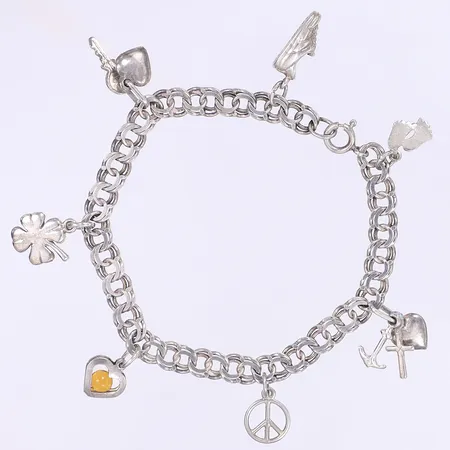 Armband Bismarck med berlocker 18,5cm bredd 6mm silver 830/1000 Vikt: 14,3 g