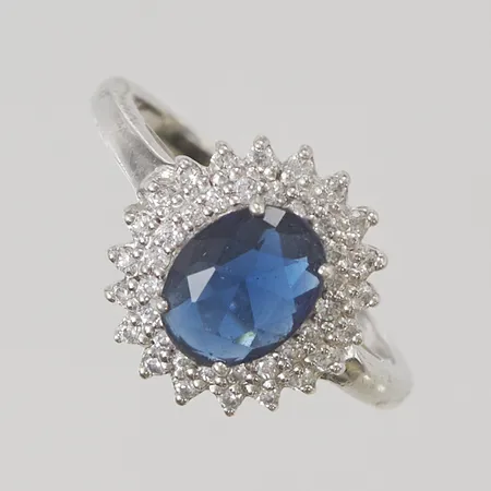 Ring stl:19 blå/vita stenar 925/1000 Silver 3,5g.