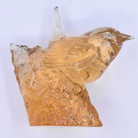 Skulptur fågel formgiven av Paul Hoff Svensk glas/WWF höjd 7 cm, orange glasmassa signerad 1970-80-tal.