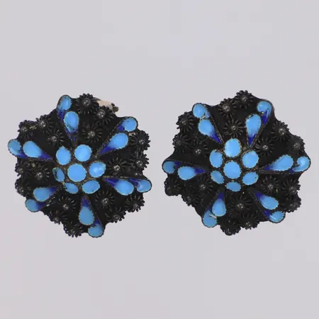 Örhängen med emaljerade detaljer Ø23mm, clips, 900/1000 silver Vikt: 6,6 g
