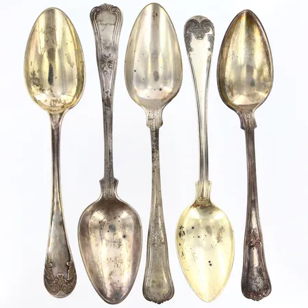 5 Matskedar längd 19cm, gravyr, 830/1000 silver Vikt: 177,4 g