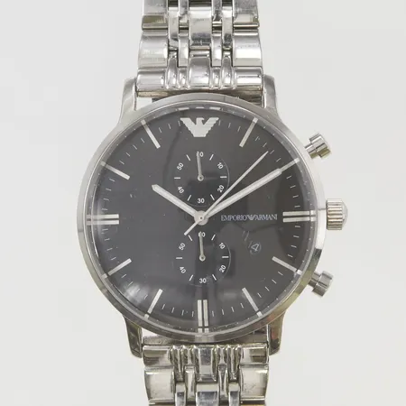 Herrur Emporio Armani AR-0389 42mm, stål, quartz, litet nagg på glaset, går ej, batteribyte krävs.