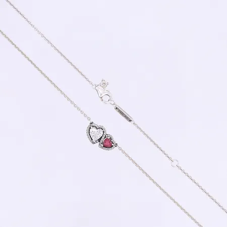 Halscollier Pandora med vita och röd sten 38/41,5/45cm, bredd 1-8mm, silver 925/1000 Vikt: 4,4 g