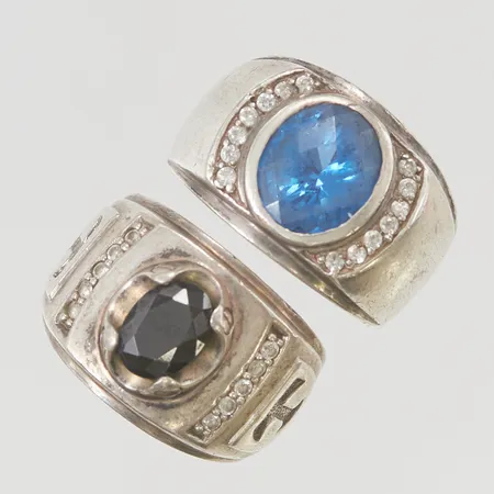 2 Ringar, skeva, stenar, 925/1000 Silver 18,4g.