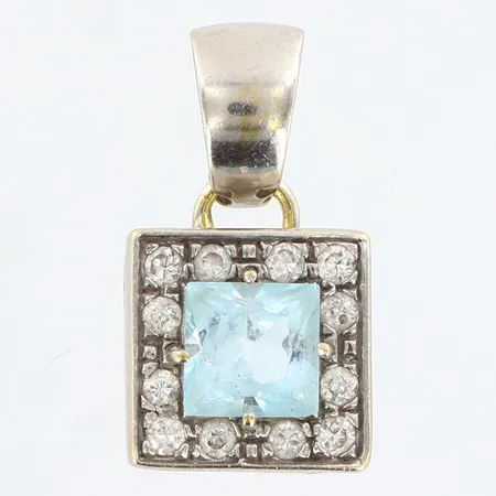 Hänge med blå och vita stenar, vitguld, 10x10mm, 18K Vikt: 2,3 g