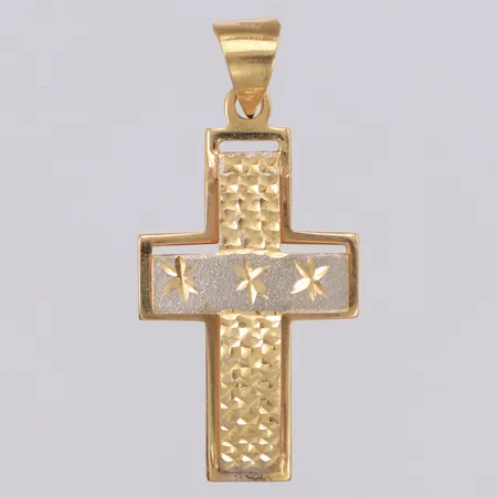 Häng kors 35x17mm, detalj i vitguld, 14K Vikt: 2,2 g
