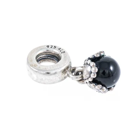 Berlock Pandora med svart sten bredd 3,5-8mm, längd 20mm, silver 925/1000 2,5g.