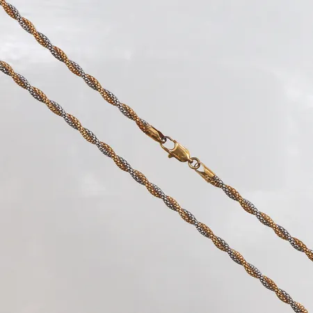 Collier, flätat, 43,5cm, bredd: 3,2mm, vitguld/gulguld, Guldfynd, 18K Vikt: 9,4 g