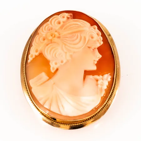 Brosch/hänge med kamé 30x38mm exkl ögla, 18K 5,7g.