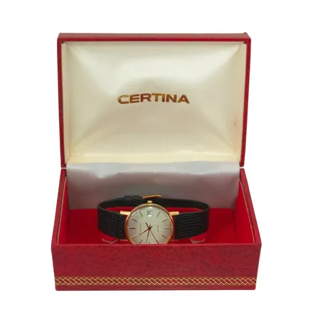 Herrur Certina Quartz, 14K guld, Ø34 mm, quartz - fullt fungerande, original skinnband, box,  Vikt: 0 g