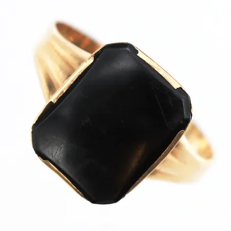 Klackring med onyx, Stl:20½, bredd: 3,1-14,6mm, 18K Vikt: 3,3 g
