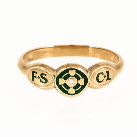 Ring med emaljdekor FS CL stl:18¼ bredd 2,5 - 6,8 mm 3,0g 14K.