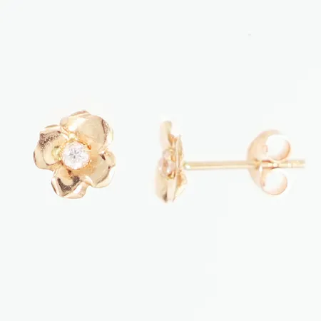 Ett par örhängen blommor med vita stenar Ø6,5mm, 18K Vikt: 0,4 g