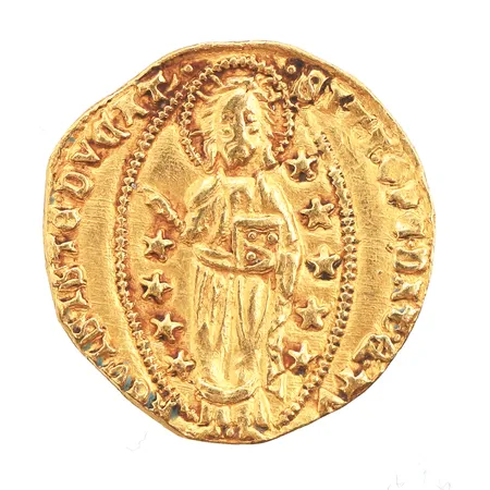 Mynt från Venedig, Dukat (1382-1400), Ø20-21mm, åldersbetingat slitage, 24K Vikt: 3,5 g