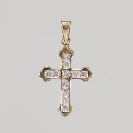 Hänge Kors med vita stenar ca 16 x 30mm, 14K Vikt: 1,5 g