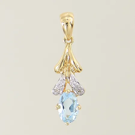Hänge med blå sten samt 8/8-slipade diamanter 2 x ca 0,005ct GHA 22x6,6mm 18K Vikt: 1,4 g