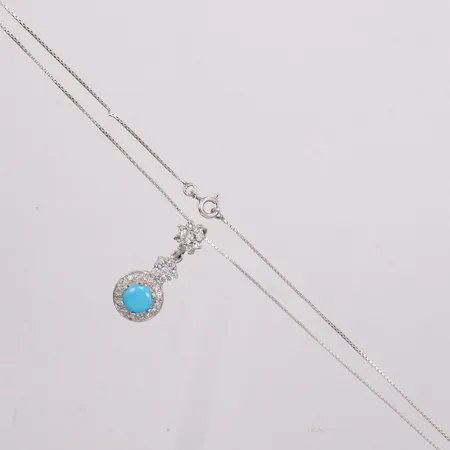 Collier längd 45cm, hänge längd 3cm bredd 12,8mm blå sten och vita stenar silver 925/1000 Vikt: 5,4 g