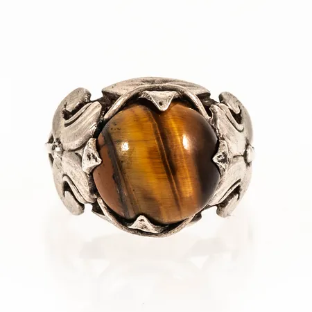 Ring med tigeröga stl:16½ bredd 3-14,5mm, silver 835/1000 6,0g.