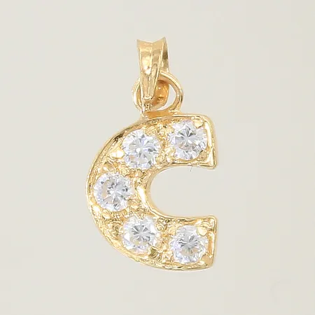 Hänge bokstaven C med vita stenar 15x8,4mm ostämplat 18K Vikt: 0,8 g