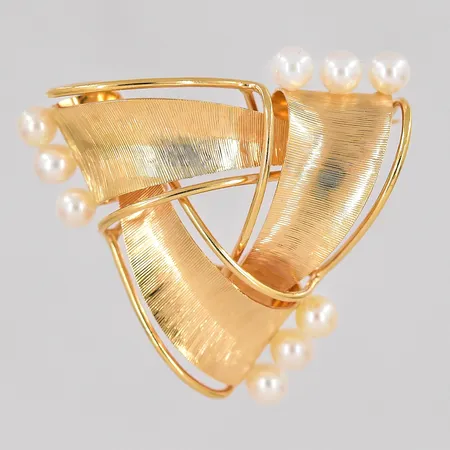 Brosch med odlade pärlor stl 30x30mm 18K Vikt: 5,6 g