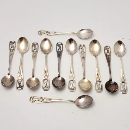 12st skedar, 10,5cm, modell Jämtskogen, silver 830/1000, Schalin Bror Guld Ab, 132,23g.