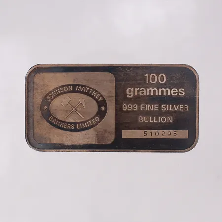 Silvertacka Johnson Matthey Bankers Limited, serienr:510295, silver 999/1000 Vikt: 100,6 g