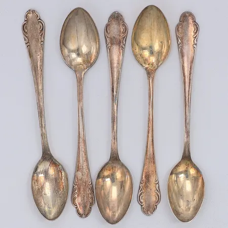 5 Kaffeskedar modell Haga 11cm, 830/1000 silver  Vikt: 50,6 g