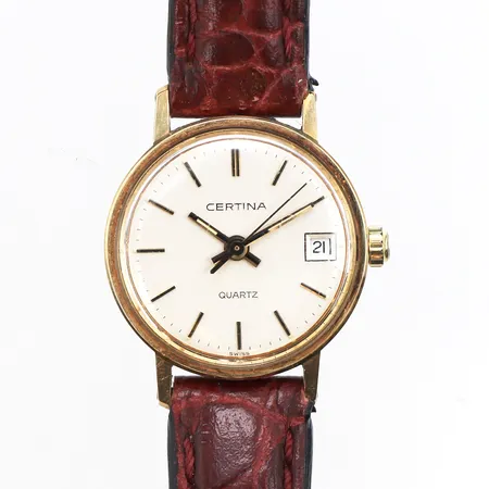 Damur Certina 14K, 22mm, quartz, batteribyte krävs, gravyr, läderband, etui