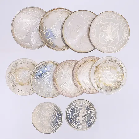 11 jubileumsmynt/lokalmynt silver 925/1000 Vikt: 201,7 g