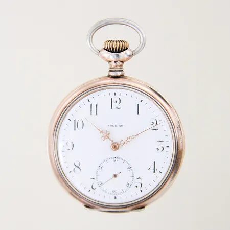 Fickur Solidar manuell Ø52mm boettnr: 128376 liten sekundvisare innerboett i metall silver 800/1000 bruttovikt: 92,3g