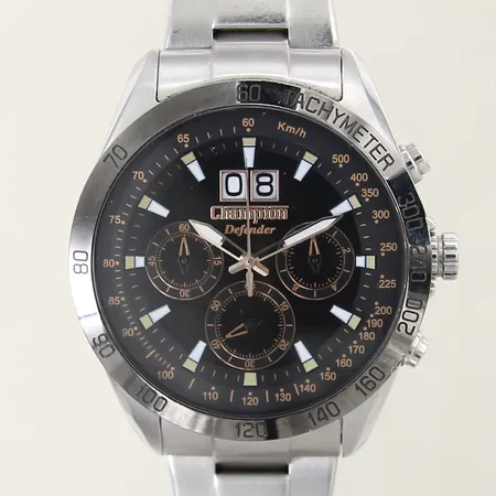 Herrur Champion Defender stål quartz Ø47mm referensnr: C1064 datum kronograf stållänk behov av batteribyte inga tillbehör