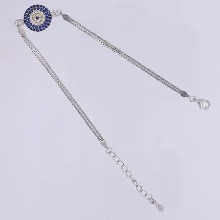 Armband onda ögat med vita och blå stenar längd 19cm bredd 3-13mm justerbar längd silver 925/1000 Vikt: 5,6 g