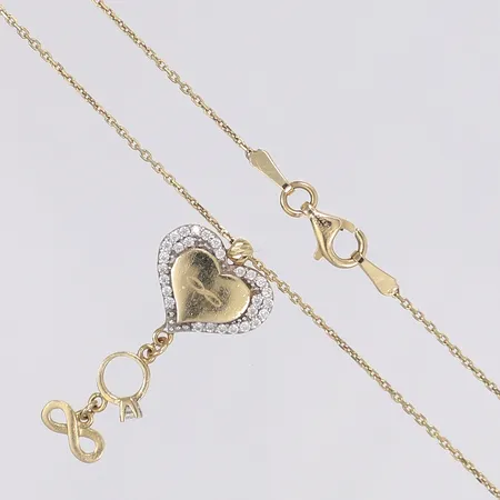 Halscollier hjärta med vita stenar längd 47cm bredd 1-25mm 14K Vikt: 2,8 g