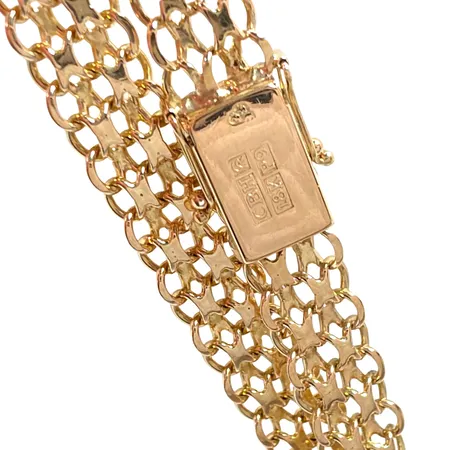 Armband X-länk i 18K guld, Hallberg Guldvarufabrik (CBH), Köping, svensk kontrollstämpel, längd knäppt 20,0 cm, bredd 8,5 mm, slitage Vikt: 15,7 g