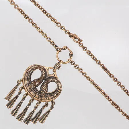 Collier två ormhuvuden 72cm hängdel 80mm, brons