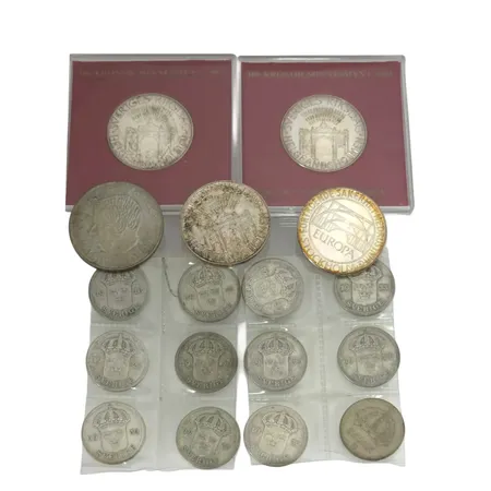 Parti svenska silvermynt 400-925/1000, finvikt cirka 101g