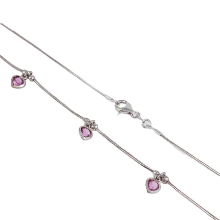 Collier med rosa stenar längd 37 cm bredd 1,3 - 11,7 mm silver 925/1000 6,0g.
