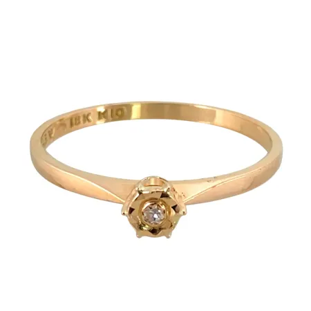 Diamantring i 18K guld, Diamant 0,01ct, Guldfynd (GFAB), svensk kontrollstämpel, stl:17,0 mm, bredd 1,3 - 3,5 mm, fint skick Vikt: 1,3 g