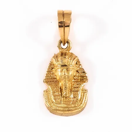 Hänge Tutankhamons mask bredd 11mm längd inkl ögla 26,5mm, 18K 4,0g.