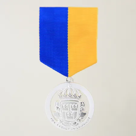 Medalj "För Rådigt Ingripande" Sporrong Ø31mm tygband silverplättering
