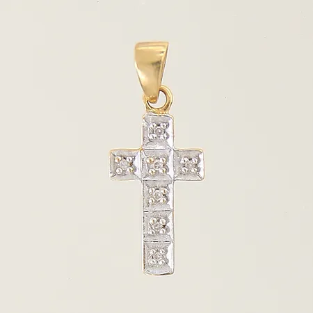 Hänge kors GHA med diamanter 7 x ca 0,005ct 19x8mm tvåfärgat 18K Vikt: 0,6 g