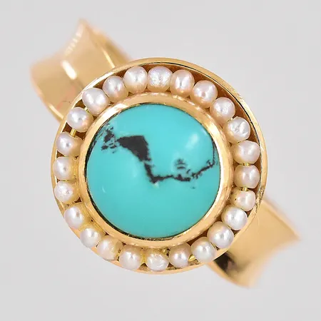 Ring med turkos och orientaliska pärlor stl 16¼ Stigbert 18K Vikt: 4,5 g