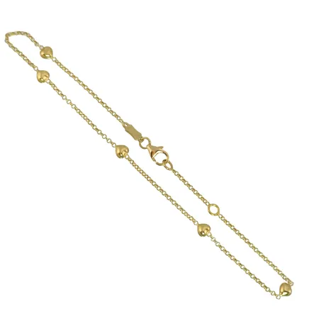 Vristlänk i 18K guld, modell med integrerade Hjärtan, längd 22,5 - 24,5 cm, bredd 1,5 - 4,3 mm Vikt: 2,7 g